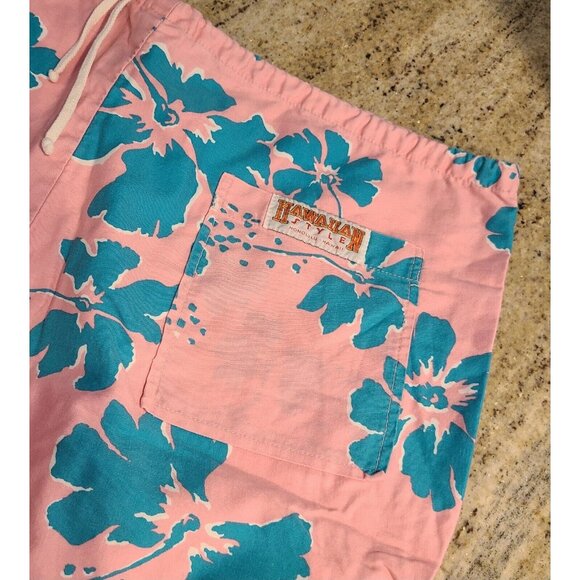 Vintage Men's Size XL Hawaiian Style Honolulu Pink Blue Shorts 36x7 Drawstring - Picture 12 of 13